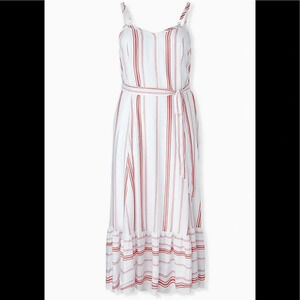TORRID RED & WHITE STRIPE SHIRRED HEM FLOWY MAXI DRESS SZ 00 10/12 plus size